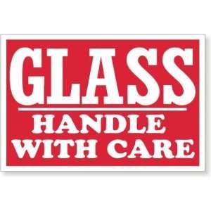  Glass Handle with Care (red background) Coated Paper Label 