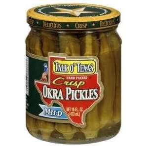 Talk O Texas Crisp Mild Okra Pickles   16 oz Glass Jar  