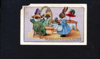Dressed Bunnies Trying On Hats Easter PC 1924 Old  