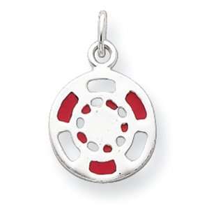  Sterling Silver Red/White Enameled Poker Chip Charm 