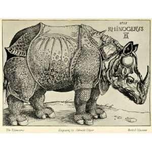  1932 Print Albrecht Durer Rhinoceros Rhino Horn Engraving 