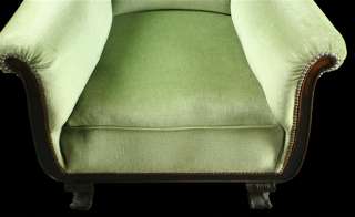 ANTIQUE FRENCH ART DECO GREEN ARMCHAIR BERGERE CHAIR  