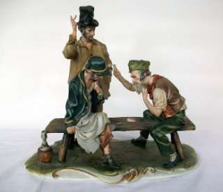 LARGE CAPODIMONTE GROUP THE CARD PLAYERS SIGNED TOSCA  
