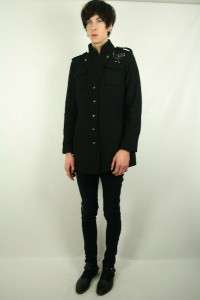 MILITARY BLACK STUDDED Wool drummer COAT indie hipster M  
