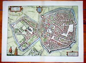 1575 Braun Hogenberg Antique Map City of Arras, France  