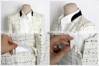 hi korean fashion*Tweed Jacket Women Vintage Wool Coat Suits Blazer 