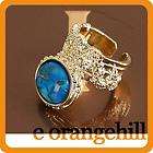   Blue Copper Turquoise Armor Knuckle Cocktail Gold GP Arty Ring g179
