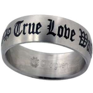  True Love Waits Gothic Text Stainless Steel Ring size 9 