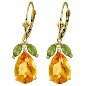   14k Gold Leverback Earrings with Genuine Peridots & Citrines Jewelry