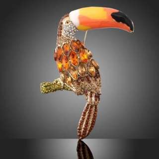 ARINNA Swarovski topaz Crystal toucans alluring Brooch  