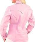Lady Biker SOFT PINK LEATHER Form Fitted WESTERN CUT Dress Shirt 