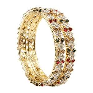  Gold plated Bangles with Red, Green and Golden Stones and 