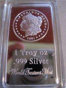 10 1 Troy Oz .999 Silver Clad Morgan Dollar Art Collection Bar 500 