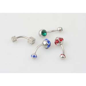  Assortment of 4 Curved Barbells / Belly Rings with colored 