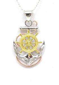SILVER 925 TRICOLOR SCROLL ANCHOR OF HOPE SHIP WHEEL  