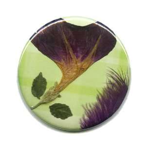  Pocket Mirror Light Green with Purple Pressed Flower 