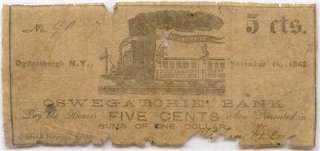 Civil War, Ogdensburg New York 1862 5 Cents Oswegatchie Bank, Boot 