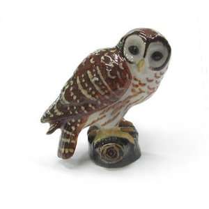  BARRED OWL w/huge eyes sits on LOG MINIATURE New Porcelain 