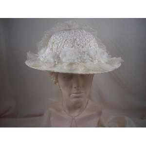 Elsie Massey #1003 Ladies Ivory Victorian Touring Hat w/ Ivory Lace 