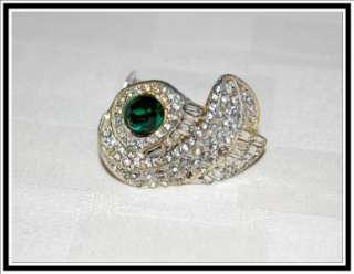   ART DECO Hollywood Glam Emerald Stone w/ Rhinestones Design FUR CLIP