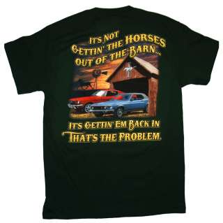 Ford Mustang Logo Horses In Barn Automobile Car T Shirt Tee  