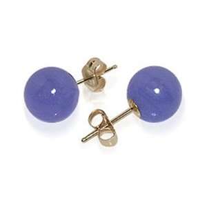   KT Yellow Gold Post 10mm Purple Jade Ball Stud 14k Earrings Jewelry