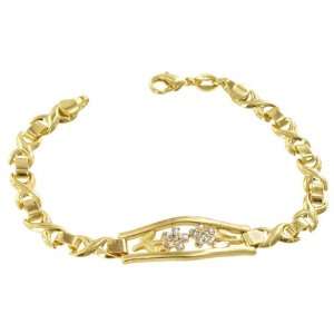 18 KT Gold Layered Jewelry X Links 7.5 Long Bracelet with Flower 