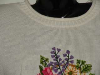 Large ORVIS Heavy Cotton Floral Sweater Warm Top Women Ebroidered 