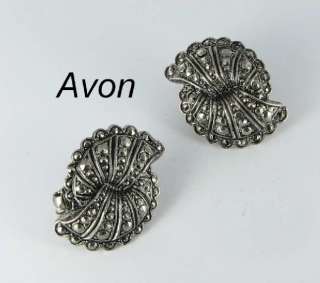 Avon Vintage signed Clip Back Earrings Faux Marcasites  
