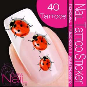  Nail Art Tattoo Sticker Ladybug / Ladybird   black / red 