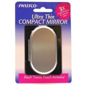   Ultra Thin Compact Mirror Oval with Pouch (3 Pack) with Free Nail File