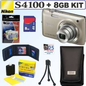   S4100 14 MP Digital Camera (Silver) + Nikon Case + 8GB Accessory Kit