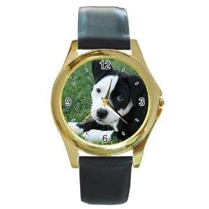  American Pit Bull Puppy Dog Round Gold Trim Watch Z0013 