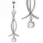 Clear Multi CZ Pave Gems Fish Dangle Navel/Belly Ring