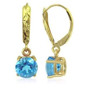   Yellow Gold 6 MM Round Blue Topaz Gemstone 14K Leverback Drop Earrings