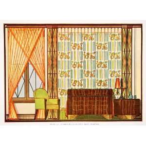  1929 Color Print Modern Interior Design Bedroom Curtain 