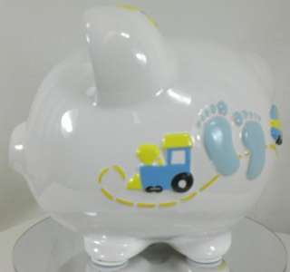 Personalized Childs Large Piggy Bank   BABY BOY TRAIN  