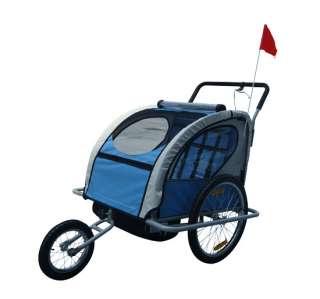 Aosom 2IN1 DOUBLE KIDS BABY BIKE BICYCLE TRAILER STROLLER BLUE JOGGER 