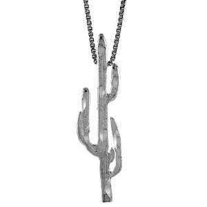  925 Sterling Silver 1 7/16 in. (37mm) Tall Cactus Pendant 
