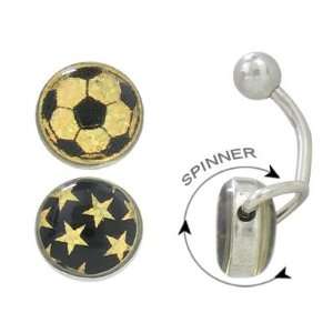 Belly Button Ring Surgical Steel with Spinner Holographic Design 