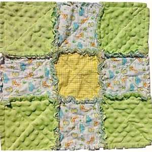  Handmade Patchwork Baby Blanket   Green/Yellow Safari Lovie Baby