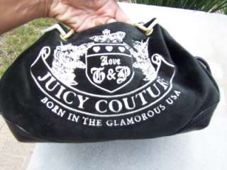 AUTHENTIC BLACK JUICY COUTURE HERITAGE CREST FLUFFY BAG  