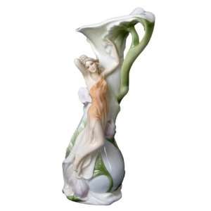  Leaning Girl on Calla Lily Flower Porcelain Vase