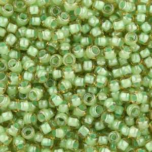  TOHO Beads Round 8/0 Color Lined LIGHT GREEN TOPAZ