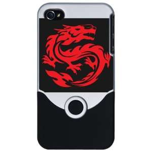  iPhone 4 or 4S Slider Case Silver Tribal Red Dragon 