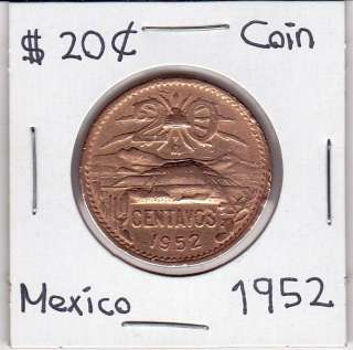 Banco de Mexico $ 20 Cts Circulated Coin 1952 Visit Me For More From 