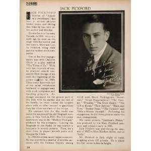  1923 Jack Pickford Silent Film Actor Biography Print 
