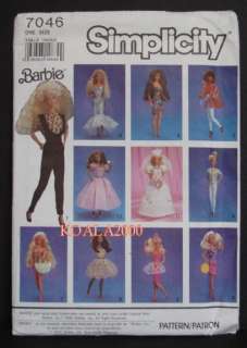 SIMPLICITY 7046 BARBIE FASHION DOLL CLOTHES PATTERN  