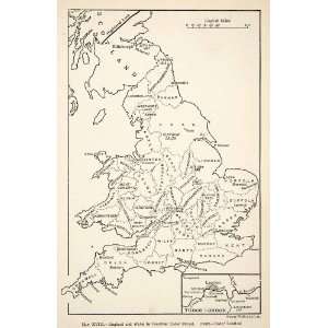  Vintage Map England Wales Tudor Dynasty Period Vintage Map Devon 