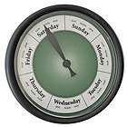 DAY OF THE WEEK CLOCK 281B Black plastic frame with green dial